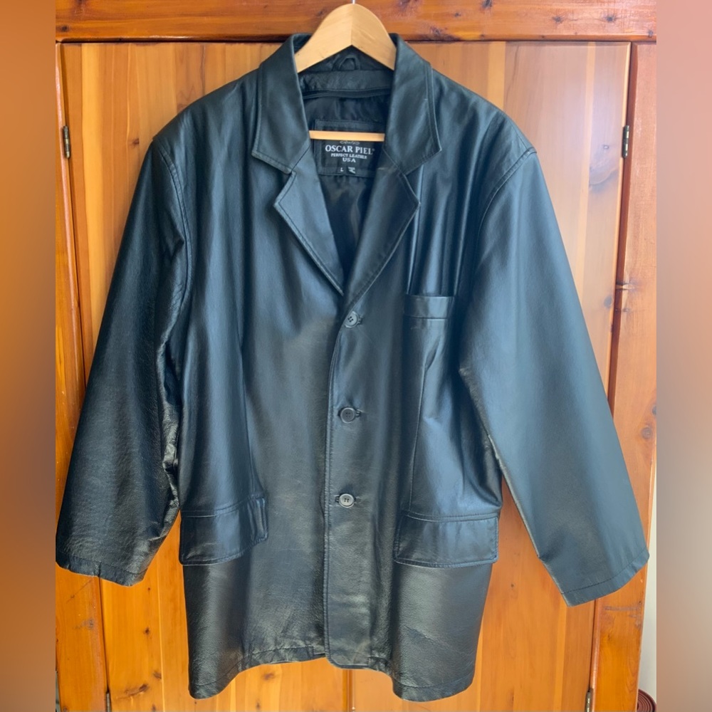 Oscar Piel Perfect Leather Black Jacket Size L